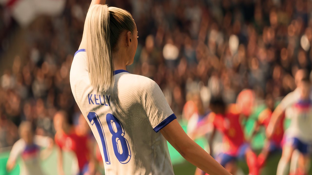 EA SPORTS FC 27 Stadionszene: eine englische Spielerin jubelt vor voller Tribüne